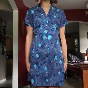 Vintage GORGEOUS patterned blue tie dress